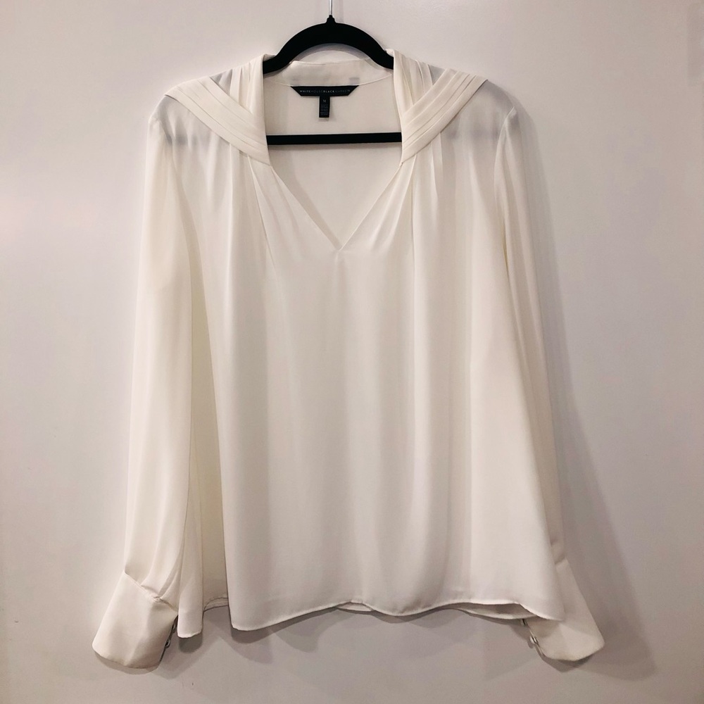 White House Black Market White Sailor Collar Puff Sleeve Blouse